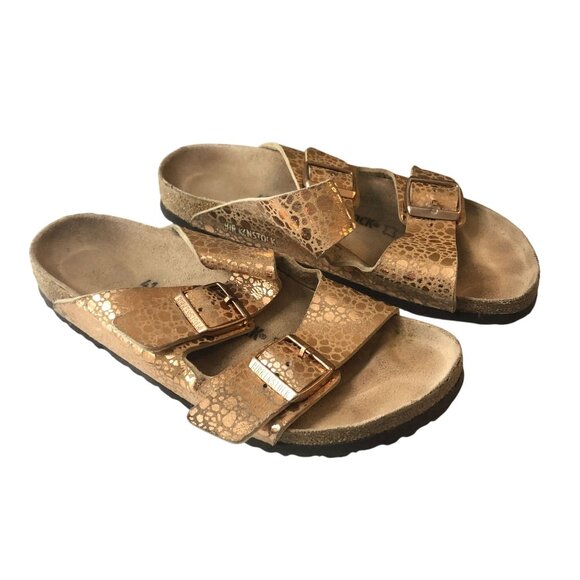 Birkenstock Shoes - Birkenstock Arizona Sandals Metallic Stones Copper Birko-Flor 41 US 10 Narrow